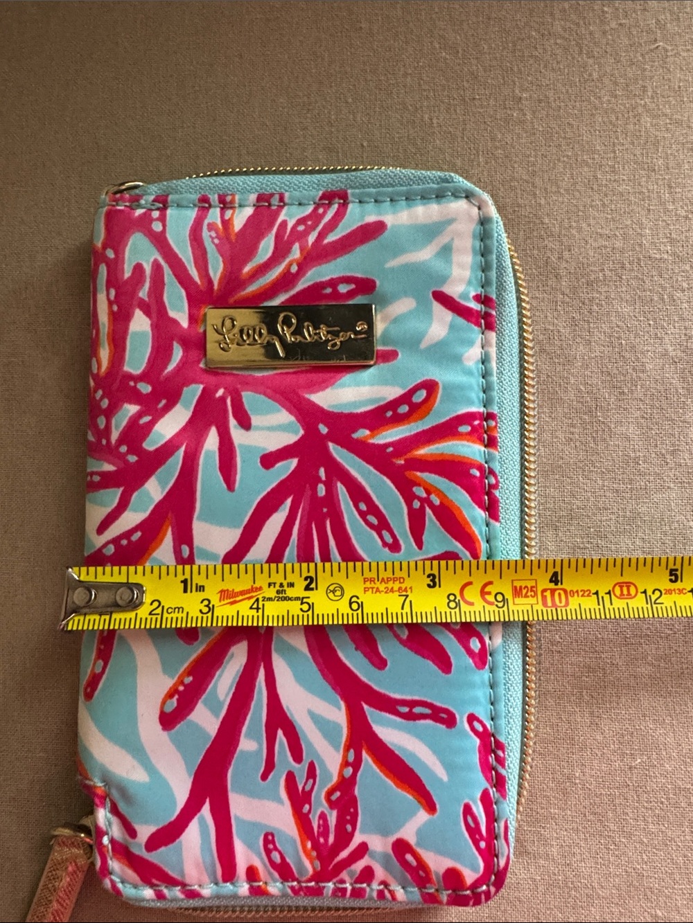 Lilly Pulitzer Turquoise Wallet with Hot Pink & Orange Coral Motif - Picture 5 of 6